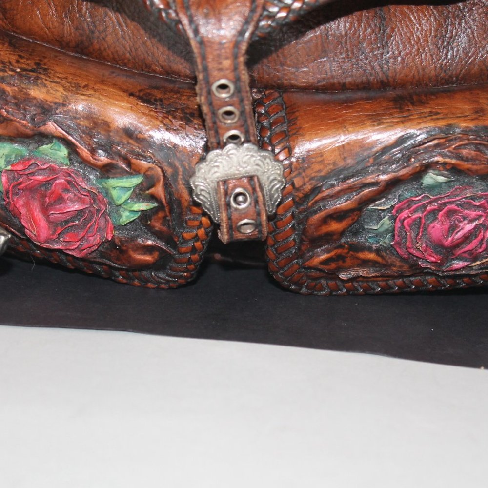 New Handmade Tooled Roses Angel Backpack & Wallet - Picture 6 of 16
